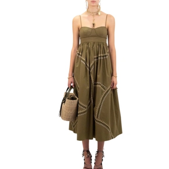ULLA JOHNSON Mariza Embroidered Midi Dress Sz